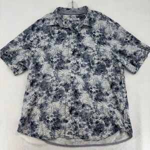 Tommy Bahama IslandZone Mens XXL Blue White Silk Blend Hibiscus Tropical Shirt